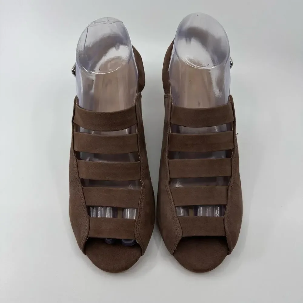 Nurture Womens Cage Front Slingback Sandals Bethel Dark Taupe Brown US 8 Buckle